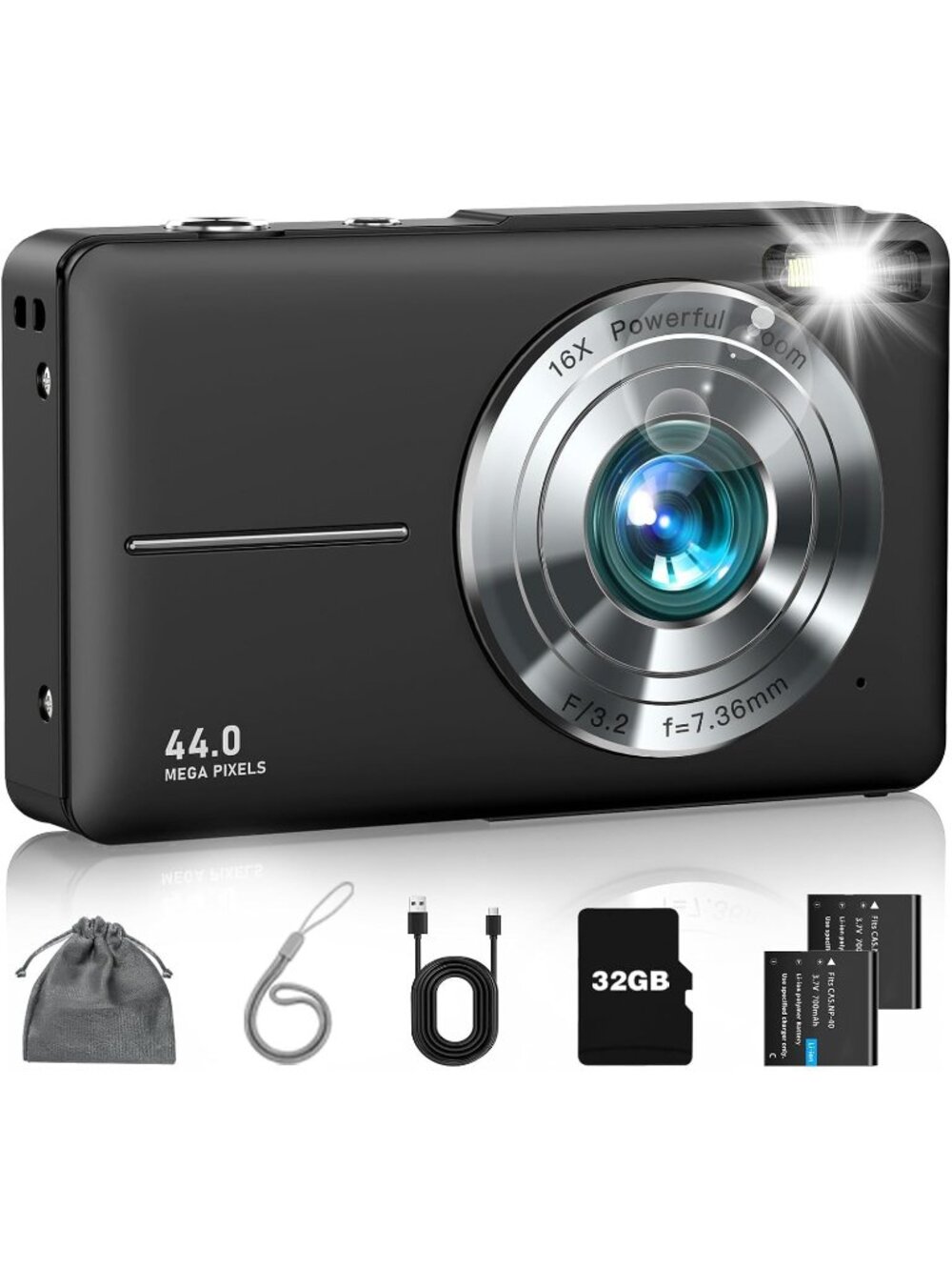 New Digital Camera, FHD 1080P Point and Shoot Camera for Kids Teens, 32GB Card